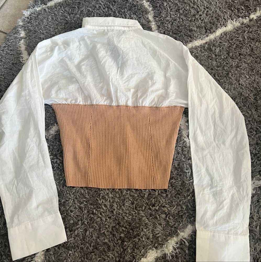 Le Lis White and Tan Button Down Shirt